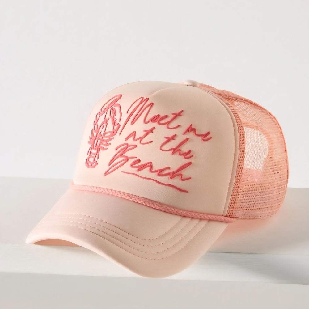 Anthropologie Meet Me at the Beach Pink and Peach Colorway Trucker Hat NWT